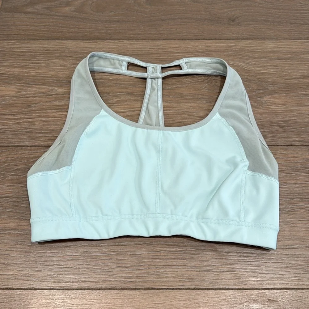 ATHLETA Light Blue Push The Limit Pullover Racerback Mesh Active Sports Bra Sz S